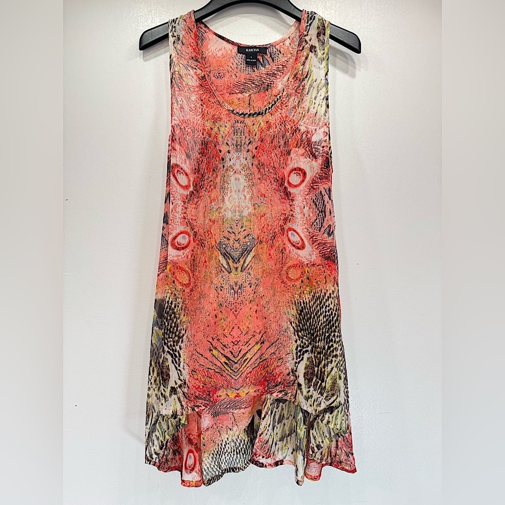 Kaktus Flowy Sheer Snakeskin Print Tunic Dress or Cover Up Racerback Asymmetric